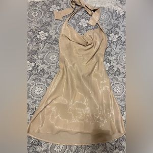 Zara Champagne Mini Halter Dress w/ Cowl Neck - Size L/XL